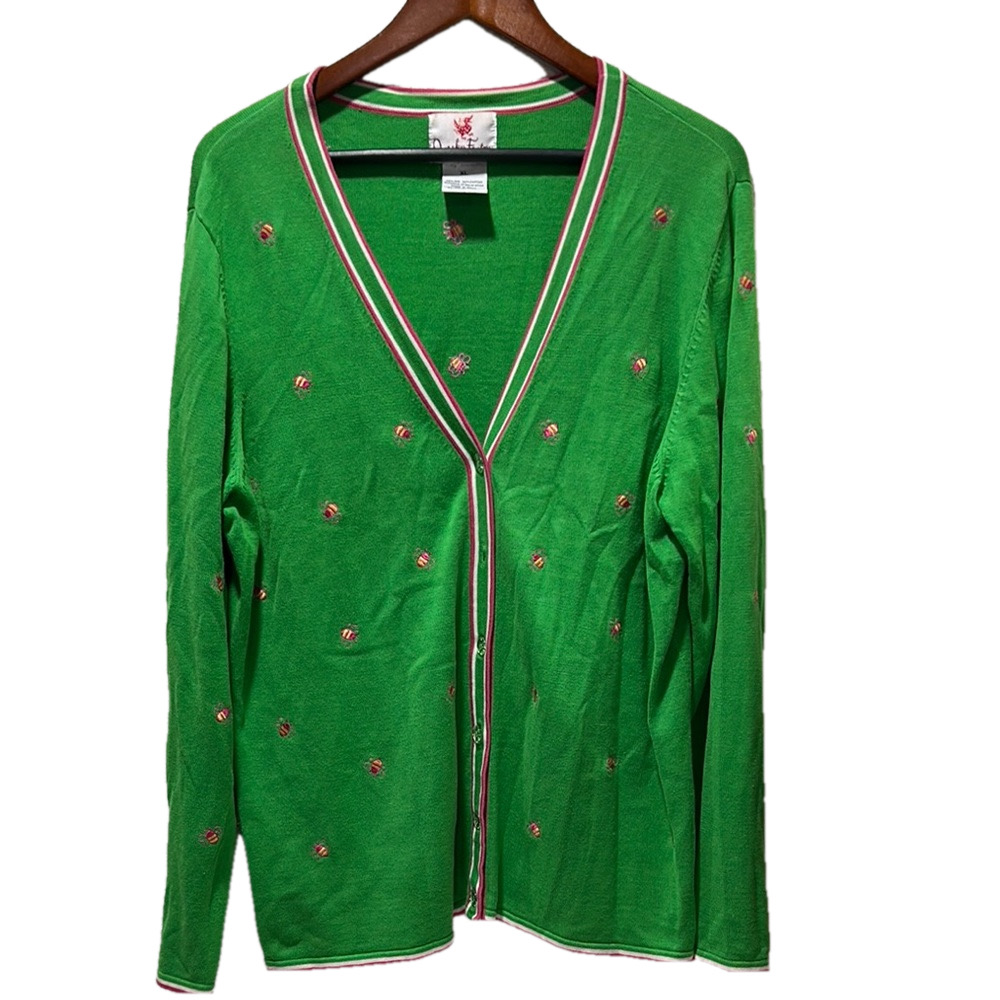Quacker Factory vintage women’s Green Embroidered Cardigan Sweater size XL GUC